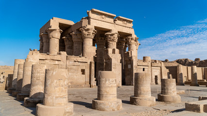 Obraz premium Temple of Kom Ombo. Kom Ombo is an agricultural town in Egypt famous for the Temple of Kom Ombo. It was originally an Egyptian city called Nubt, meaning City of Gold.
