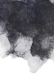 Watercolor painted background with blots and splatters. Brush stroked painting. 2D Illustration.