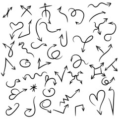 Arrow doodles vector. A set of simple sketches of arrows. Up, down, left, right ones. The effect of a pencil sketch isolated on white background.. Vector eps 10.