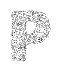 Capital letter P patterned with abstract flowers