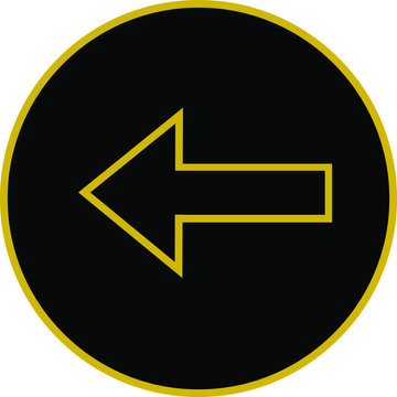 Black Circle With Gold Metallic Arrow Vector Illustration Button Icon Pointed To Left Turn.