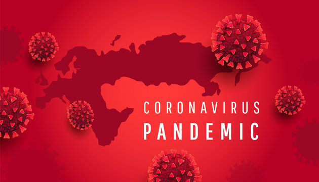Coronavirus infections covid-19 concept. Global Europe map with 3d red virus cells on red background. - Powered by Adobe