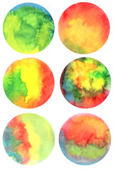 Watercolor Circle Set Blot Hand Drawn Colorful Isolated Background Texture