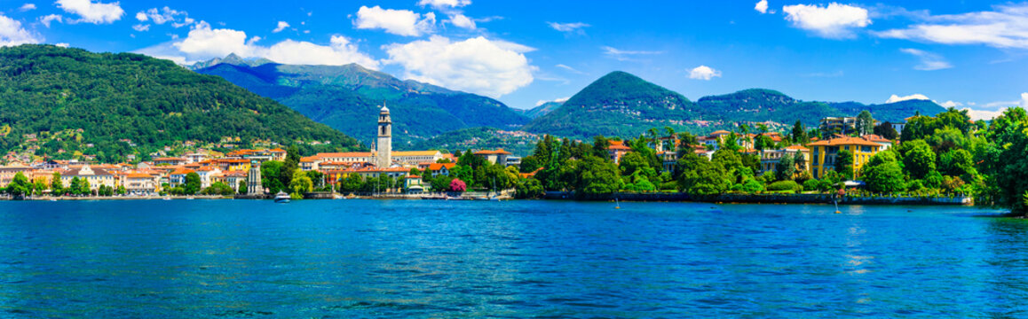 Picturesque lake Lago Maggiore. view of charming town Pallanza. North of Italy travel