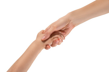 Mom’s hand holds the baby’s hand.