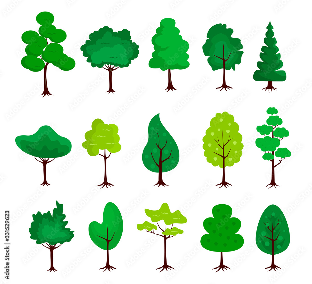 Poster Big set of trees icons in a flat design on a white background