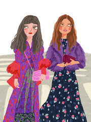 two young girls with bags