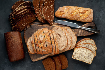 A selection of bread for diabetics on a stone background