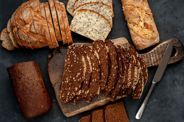 A selection of bread for diabetics on a stone background