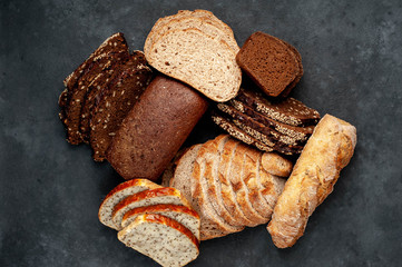  A selection of bread for diabetics on a stone background