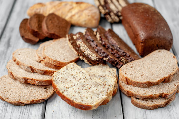  A selection of bread for diabetics on a wood background