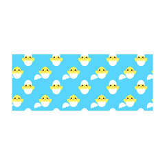 Vector banner with chick, shell on blue background. Banner isolated on white background.
