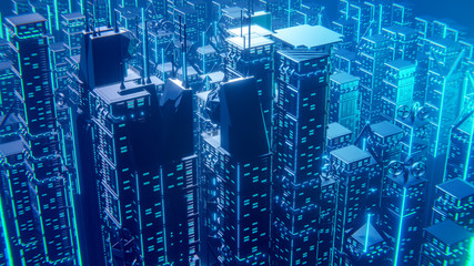 3D futuristic sci-fi city architecture with organic skyscrapers and buildings, for science fiction or fantasy backgrounds.