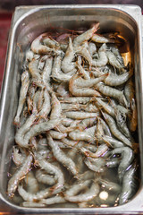 Fresh large shrimp are sold at the fish market