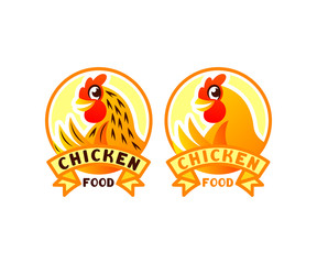 Chicken cartoon character in circle, illustration and logo design. Bird, food, poultry farm and poultry yard, vector design