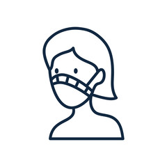 woman with mouth mask icon, line style