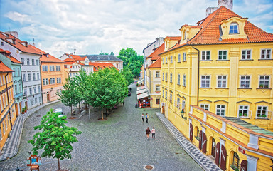 People on Na Kampe square at Prague Old town