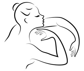 Lady silhouette. Silhouettes of the hands and head of a girl. Graceful woman. Vector illustration.
