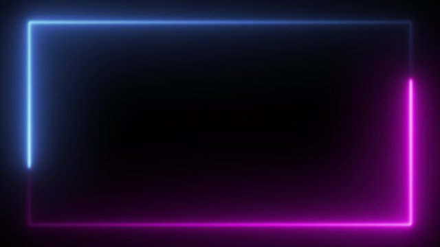 A rectangular frame made of two moving neon lights. A popular abstract background overlay, seamless vaporwave animation.