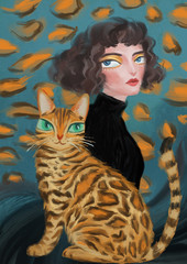 portrait of woman with cat