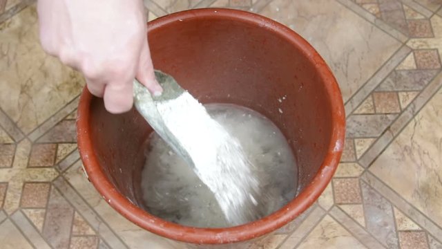 Poured in a bucket building mix, gypsum