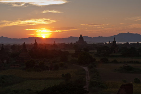 Pagodas of Old Bagan at sunset, Myanmar