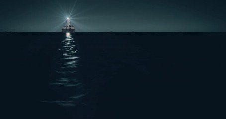 Light reflection of the lighthouse in the sea seascape black and white animation 4k