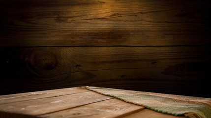 background of old wood and worn out old wood table. Empty space for product installation.