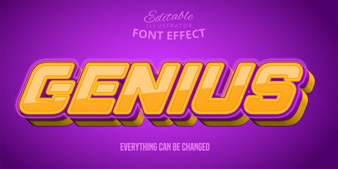 Genius text, 3d purple and orange editable font effect