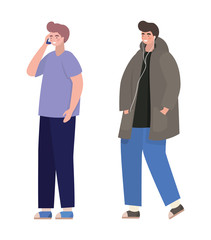 Boys with smartphones vector design