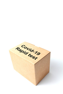 Concept, Coronavirus Rapid Test, Box, White Background, Copy Space, Close-up.