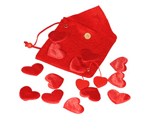 Red hearts on red pouch