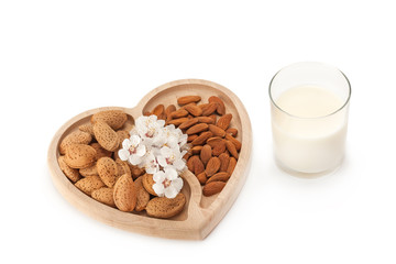 Almond milk and almonds .Vegan food.