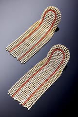 Plastic jewelry earrings with crystals and stones for women on a dark background.