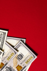 money isolated on red background