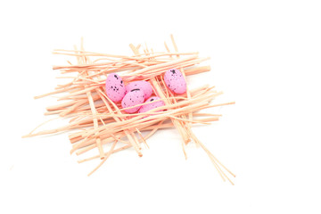 easter pink eggs in the nest