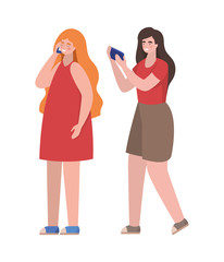 Girls with smartphones vector design
