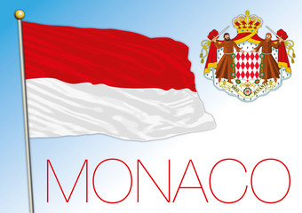 Monaco Principality official national flag and coat of arms, Europe, vector illustration