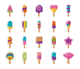 Fototapeta na wymiar bundle of ice creams set icons