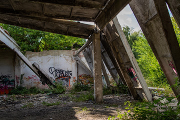 concrete collapsed slabs of a collapsed building