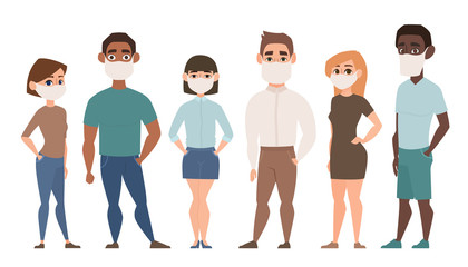 Chinese Coronavirus, Covid-19, 2019-ncov in China Pandemic. People in white medical face mask. China pathogen Wuhan virus. Vector illustration.