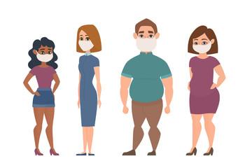 Chinese Coronavirus, Covid-19, 2019-ncov in China Pandemic. People in white medical face mask. China pathogen Wuhan virus. Vector illustration.