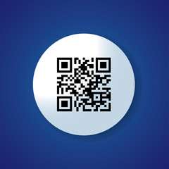 Realistic qr code black icon. Qr label sticker. Vector illustration isolated on blue background.