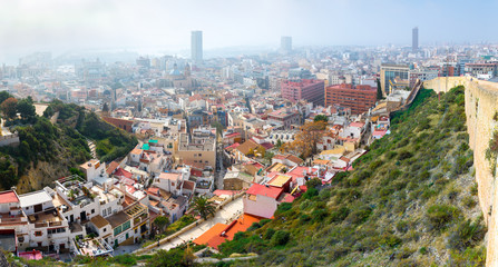 Breathtaking panoramic view from Santa Cruz of old part city of Alicante. Costa Blanca. Alicante, province of Valencia, Spain.