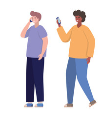 Boys with smartphones vector design