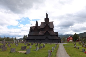 Fototapeta na wymiar Heddal Stave Church, Norways largest stave church, Notodden municipality, the best preserved of wooden churches.