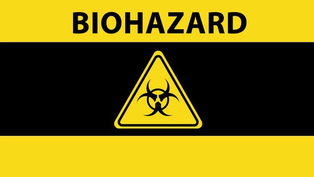Yellow biohazard warning with biohazard sign in triangle and caution text.