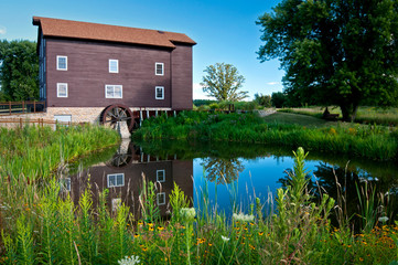 A replica of an 1846 grist mill built on the original location near Franklin Grove, Illinois.