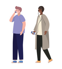 Boys with smartphones vector design