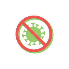 Coronavirus Icon with Red Prohibit Sign. Stop pandemic virus.